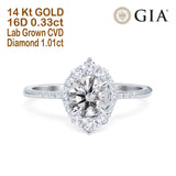 14K White Gold Halo Vintage Round 6.5mm D VS1 GIA Certified 1.01ct Lab Grown CVD Diamond Engagement Wedding Ring