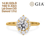 14K Yellow Gold Halo Vintage Round 6.5mm D VS1 GIA Certified 1.01ct Lab Grown CVD Diamond Engagement Wedding Ring