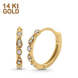 14K Yellow Gold Huggie Hoop Earrings Round Simulated Cubic Zirconia