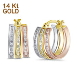 14K Tri Color Gold Round CZ Hoop Huggie Earrings Wholesale
