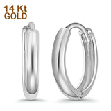 14K White Gold Round Huggie Earrings (10mm) Best Gift for Her