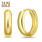 14K Yellow Gold Round Huggie Earrings (12mm) Best Gift for Her