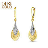 14K Two Tone Gold Teardrop Dangle Earrings (42mm)