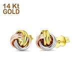 14K Tri Color Gold Knot Earrings (7mm) Best Gift for Her