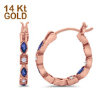 14K Rose Gold Art Deco Hoop Earrings Marquise Round Simulated Blue Sapphire CZ