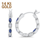 14K White Gold Art Deco Hoop Earrings Marquise Round Simulated Blue Sapphire CZ