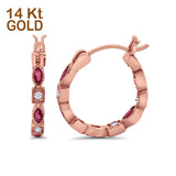14K Rose Gold Art Deco Hoop Earrings Marquise Round Simulated Ruby CZ