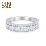 14K White Gold Art Deco Half Eternity Band Round Wedding Engagement Ring Simulated CZ Size-7
