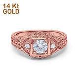 14K Rose Gold Round Antique Style Wedding Engagement Ring Simulated CZ Size-7