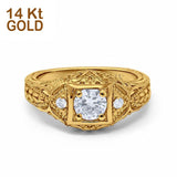 14K Yellow Gold Round Antique Style Wedding Engagement Ring Simulated CZ Size-7
