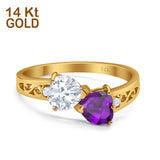 14K Yellow Gold Double Heart Ring Bridal Wedding Engagement Ring Simulated CZ Size-7