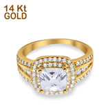 14K Yellow Gold Halo Art Deco Wedding Ring Princess Cut Round Simulated CZ Size-7