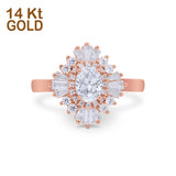 14K Rose Gold Vintage Oval Halo Bridal Wedding Engagement Ring Simulated CZ Size-7