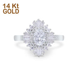 14K White Gold Vintage Oval Halo Bridal Wedding Engagement Ring Simulated CZ Size-7