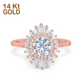 14K Rose Gold Art Deco Round Bridal Baguette Simulated CZ Wedding Engagement Ring Size-7