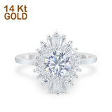 14K White Gold Art Deco Round Bridal Baguette Simulated CZ Wedding Engagement Ring Size-7