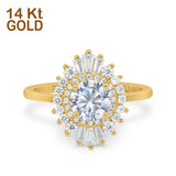 14K Yellow Gold Art Deco Round Bridal Baguette Simulated CZ Wedding Engagement Ring Size-7