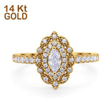 14K Yellow Gold Vintage Style Art Deco Marquise Wedding Engagement Bridal Ring Round Simulated Cubic Zirconia
