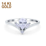 14K White Gold Teardrop Pear Art Deco Engagement Ring Marquise Simulated Cubic Zirconia Size-7