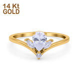 14K Yellow Gold Teardrop Pear Art Deco Engagement Ring Marquise Simulated Cubic Zirconia Size-7