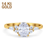 14K Yellow Gold Art Deco Oval Wedding Ring Marquise Simulated Cubic Zirconia