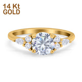 14K Yellow Gold Art Deco Engagement Ring Round Simulated Cubic Zirconia Size-7