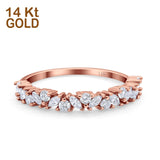 14K Rose Gold Half Eternity Art Deco Wedding Band Ring Marquise Round Simulated Cubic Zirconia Size-7