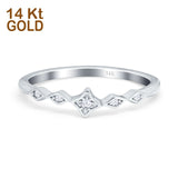 14K White Gold Petite Dainty Wedding Ring Round Eternity Simulated Cubic Zirconia Size-7