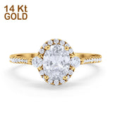 14K Yellow Gold Oval Engagement Ring Round Simulated Cubic Zirconia Size-7