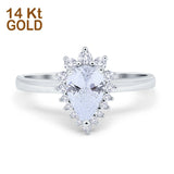 14K White Gold Teardrop Engagement Ring Round Simulated Cubic Zirconia Size-7