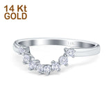 14K White Gold Curved Band Round Art Deco Eternity Simulated CZ Wedding Engagement Ring