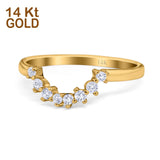 14K Yellow Gold Curved Band Round Art Deco Eternity Simulated CZ Wedding Engagement Ring