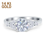 14K White Gold Art Deco Vintage Style Wedding Engagement Ring Round Marquise Simulated CZ Size-7