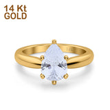 14K Yellow Gold Solitaire Teardrop Simulated Cubic Zirconia Wedding Ring