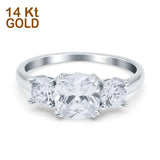 14K White Gold Cushion Three Stone Bridal Wedding Engagement Ring Simulated CZ Size-7