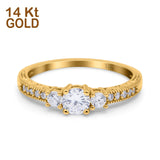14K Yellow Gold Round Three Stone Bridal Wedding Engagement Ring Simulated CZ Size-7