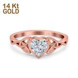 14K Rose Gold Heart Celtic Wedding Promise Ring Simulated Cubic Zirconia Size-7