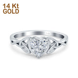 14K White Gold Heart Celtic Wedding Promise Ring Simulated Cubic Zirconia Size-7
