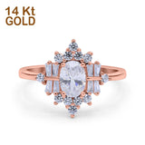 14K Rose Gold Oval Cut Halo Vintage Bridal Wedding Engagement Ring Simulated CZ Size-7