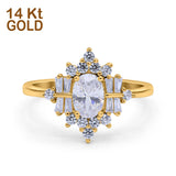 14K Yellow Gold Oval Cut Halo Vintage Bridal Wedding Engagement Ring Simulated CZ