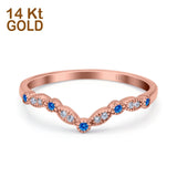 14K Rose Gold Curved Marquise Half Eternity Stackable Ring Simulated Blue Topaz CZ Size-9