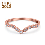 14K Rose Gold Curved Marquise Half Eternity Stackable Ring Simulated Cubic Zirconia
