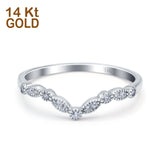 14K White Gold Curved Marquise Half Eternity Stackable Ring Simulated Cubic Zirconia