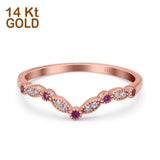 14K Rose Gold Curved Marquise Half Eternity Stackable Ring Simulated Ruby CZ