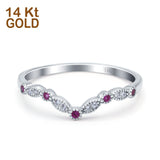 14K White Gold Curved Marquise Half Eternity Stackable Ring Simulated Ruby CZ Size-7