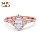 14K Rose Gold Oval Engagement Ring Vintage Accent Simulated Cubic Zirconia Size-7