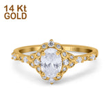 14K Yellow Gold Oval Engagement Ring Vintage Accent Simulated Cubic Zirconia Size-7
