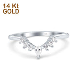 14K White Gold Curved Eternity Stackable Wedding Band Ring Simulated Cubic Zirconia