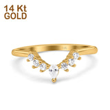 14K Yellow Gold Curved Eternity Stackable Wedding Band Ring Simulated Cubic Zirconia