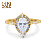 14K Yellow Gold Teardrop Pear Art Deco Bridal Wedding Engagement Ring Simulated CZ Size-7